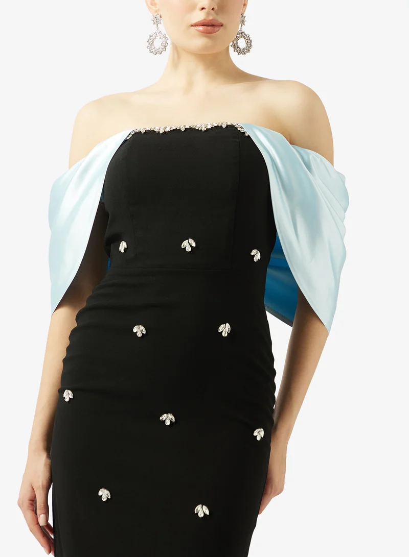 Akadia Fashion  EMBELLISHED COLD SHOULDER CREPE DRESS ED for Women | Best Price UAE